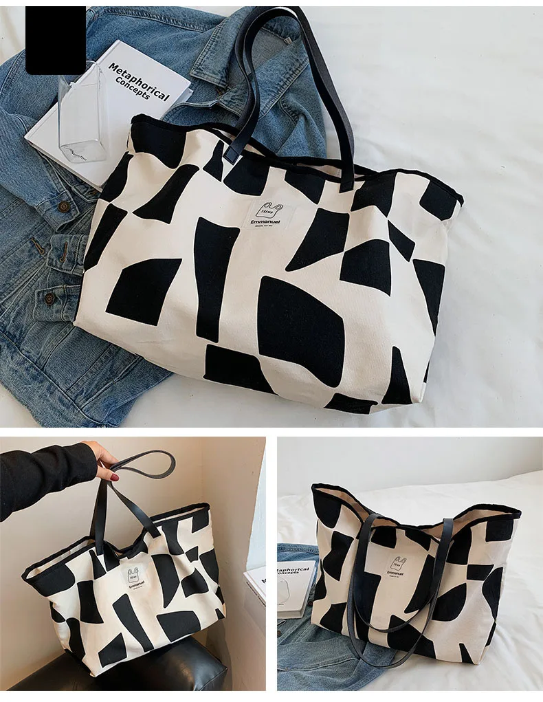 Hylhexyr High Quality Fashion Large Canvas Bag Patchwork Color Ladies Handbags Women Shoulder Bags Cotton Totes