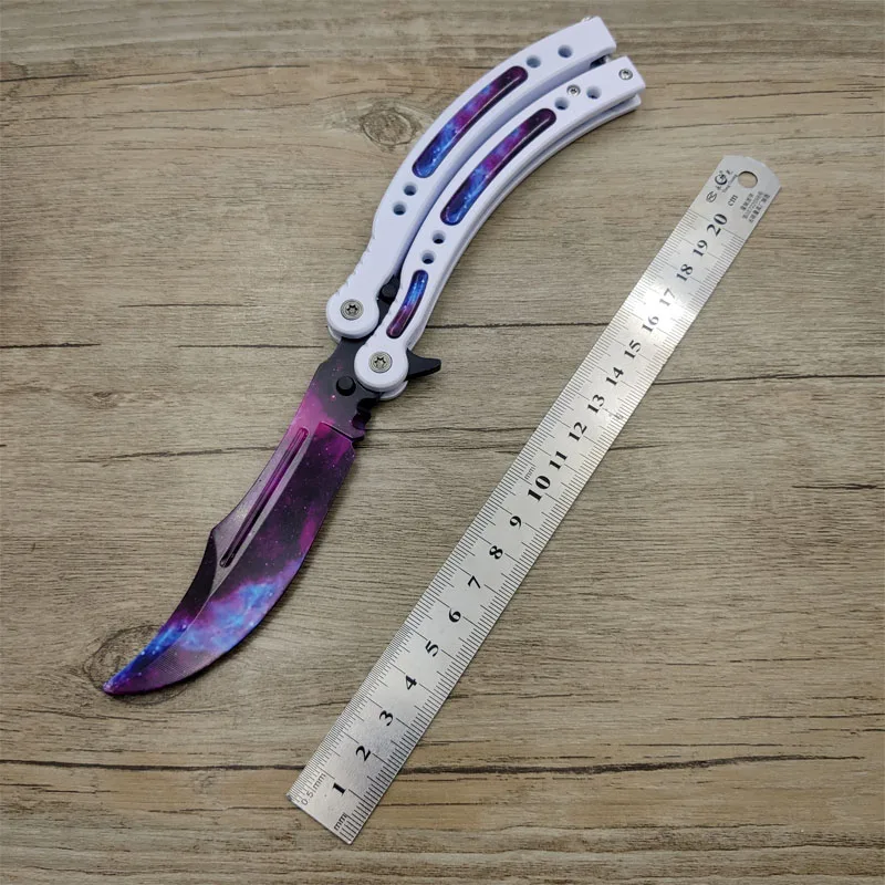 Прямая поставка бабочка в коробке для ножей CS GO Karambit нож практика складной нож бабочка нож для тренера чехол тупое лезвие без края инструмент - Цвет: White Starry sky