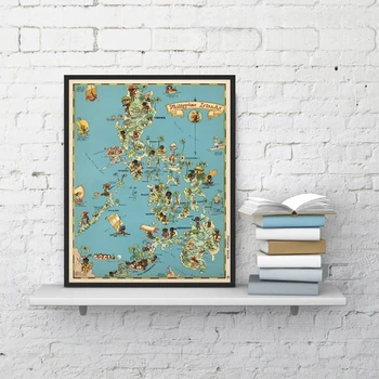

1930s' Philippines Islands Whimsical Map Canvas Print Fun Pictorial Map Vintage Poster Wall Art Painting Home Room Decor