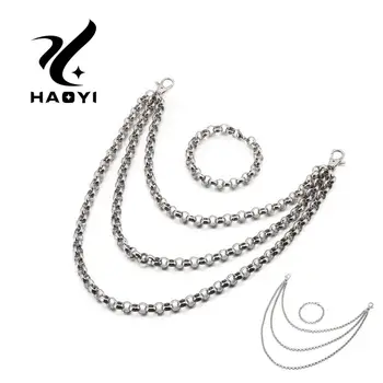 

HAOYI Stainless Steel Glamour Silver color Dubai Jewelry Sets Golden Punk Trend Pants Chain Bracelet Set For Men's Accessories
