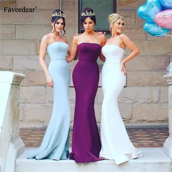 

Favordear Sexy Mermaid Long Satin Bridesmaid Dress Vestido Dama De Honra Boat-neck Formal Dress Party Gown 2019 New