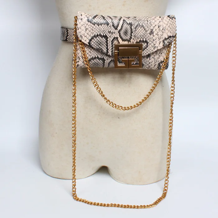 

New snake skin women Belt with Fashion Lock Chain Crossbody Phone Bag Detachable Fanny Pack