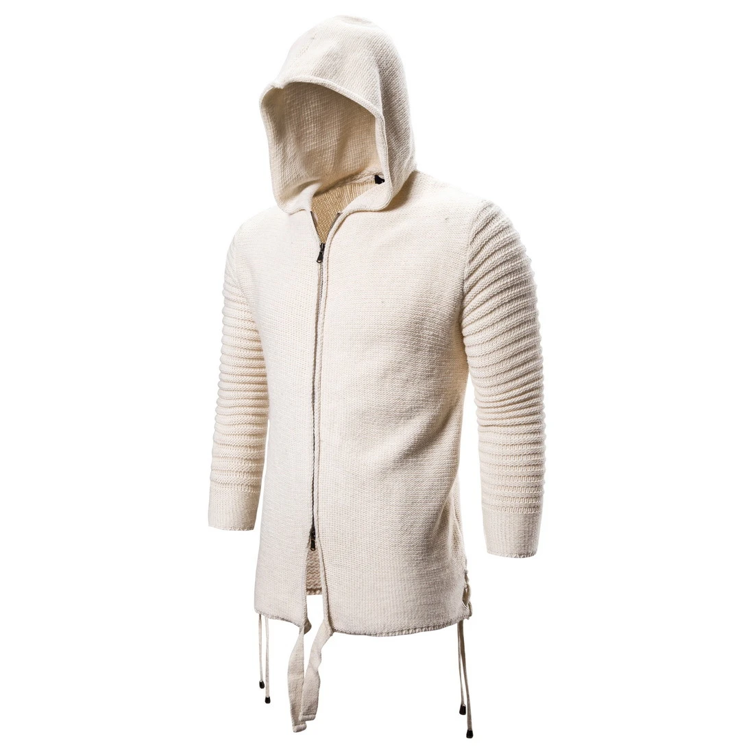 Moomphya/вязаный Тренч с капюшоном и длинным рукавом, Мужская Уличная одежда в стиле хип-хоп на молнии, длинный стильный свитер, пальто для мужчин, зимняя верхняя одежда - Цвет: Хаки