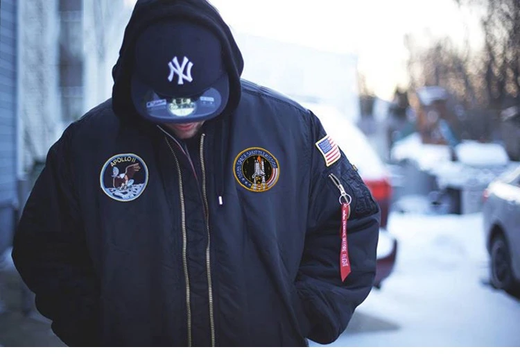 Зимняя куртка-бомбер в винтажном стиле MA-1 APOLLO Мужское пальто уличная теплая Университетская бейсбольная куртка в стиле хип-хоп летчик пилот ВВС США