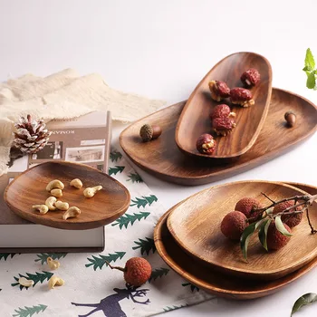 

Wooden Storage Plates Set Serving Tray Desktop Fruit Breakfast Dishes Saucer Tea Dessert Dinner Plate Tableware Kitchen Items
