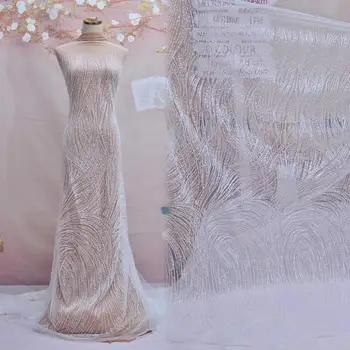 

special pattern newest style embroidery tulle mesh lace fabric with full beads sequins JOY-3325for wedding dress
