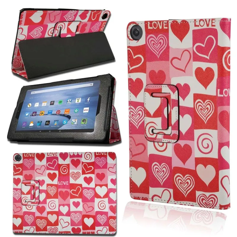 Heart KK& LL для Amazon Fire HD 8(6-го/7-го/8-го поколения, выпуск) кожаный чехол-книжка с подставкой для планшета защитный чехол+ ручка - Цвет: Heart