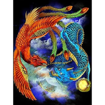 

5D DIY Diamond Painting Full Round Beads Embroidery Phoenix&Dragon Diamond Mosaic Rhinestones Picture Cross Stitch Home Decor