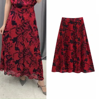 

Vintage women's skirt floral printing A-line high waist midi skirt faldas mujer moda 2020 casual loose chic female ropa mujer