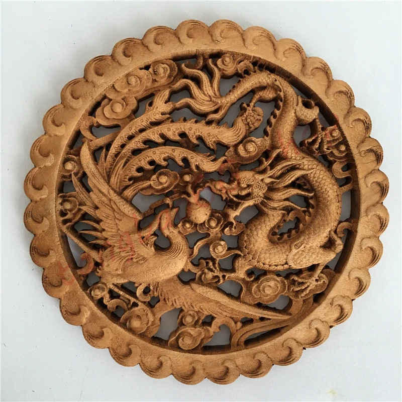 Solid Wood Carving Craft Gift, Home Auspicious Decoration, 26.8cm 2