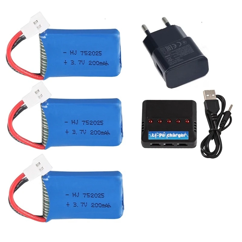 Для радиоуправляемых дронов Syma X4 X11 X13 3,7 V 200mah LiPo батарея+ 5 в 1 зарядное устройство для Syma X4 X11 X13 RC Квадрокоптер части 752025 - Цвет: Синий