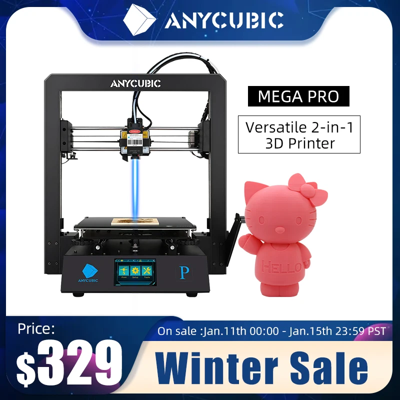 3D принтер ANYCUBIC Mega Pro лазерная гравировка сенсорный экран 2 в 1 нить из ТПУ двойная
