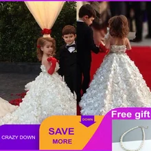 Платья с цветочным узором для девочек бальное платье принцессы ручной работы с розами без рукавов; праздничное платье для девочек детская одежда для свадебной вечеринки