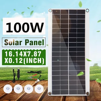 

100W 18V Portable Solar Panel Double USB Power Bank Board External Battery Charging Solar Cell Board Crocodile Clips Car charger