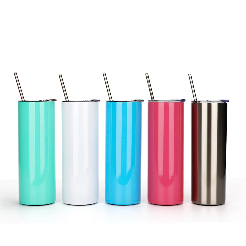 10pcs/lot 600ml Sublimation Blank Straight Cup with Straw Stainless Steel Double Wall Heat Transfer Water Bottle Metal Cups Mugs
