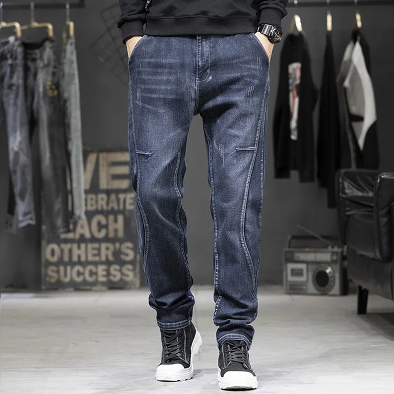 Men's Jeans Harlan Stitching Jeans Loose Hip Hop Baggy Denim Pants Men Cargo Trousers Size 28-44 3