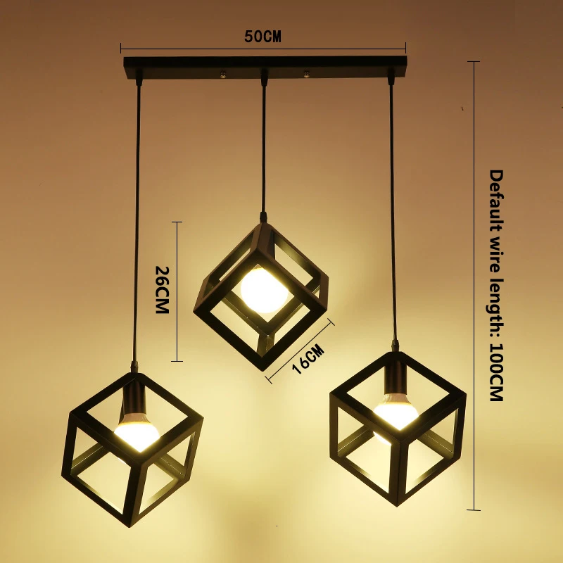 Винтаж 3 головы сочетание черный Кованое железо подвесной светильник E27 220V 110V свет для кухни гостиной спальни коридор, Ресторан