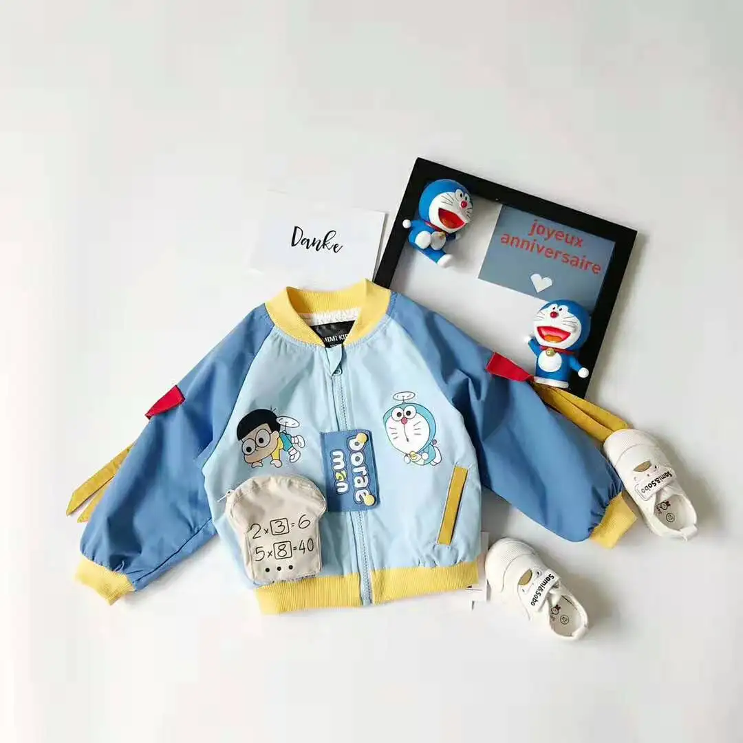 Doraemon/контрастная бейсбольная куртка для мальчиков и девочек; Осенняя детская одежда; ветровка; одежда для маленьких девочек; школьный костюм с героями мультфильмов