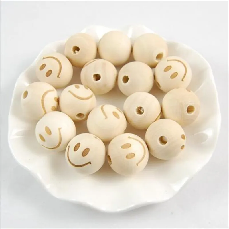 Smile Face-20pcs 20 шт 20 мм природа деревянные бусины улыбающееся лицо Звезда Корона сердце для рукоделия имитация одежды круглые бусины ремесло скрапбук бусины - Цвет: Smile Face-20pcs