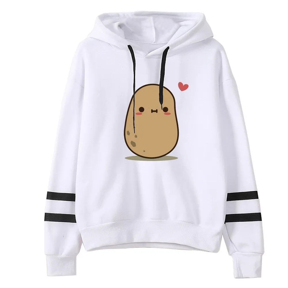 Girl's Hoodies Cute Potato Printed Fashion Women Casual Loose Long Sleeve Striped Print Sweatshirt Tops Blouse Plus Size 2021 2