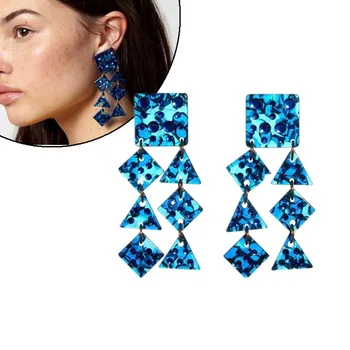 

Designer brand luxury tassel blue resin earrings triangle square earrings