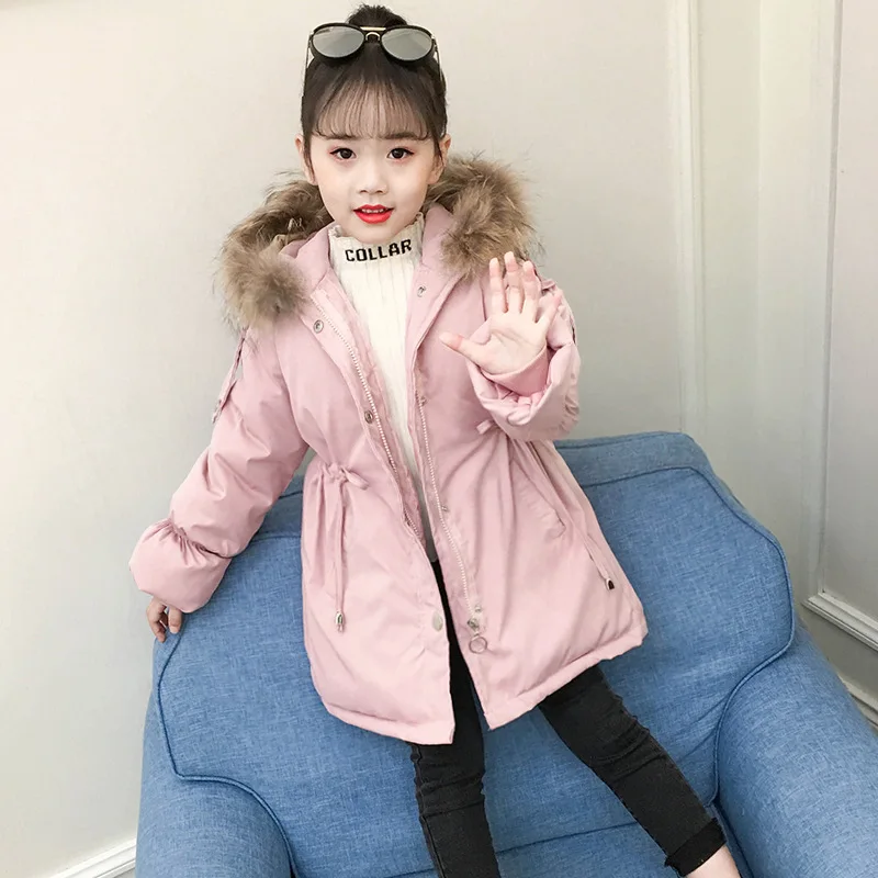 Han edition/одежда с хлопковой подкладкой для девочек Новинка года; Длинная утепленная Детская куртка с хлопковой подкладкой для девочек зимняя куртка - Цвет: Pink