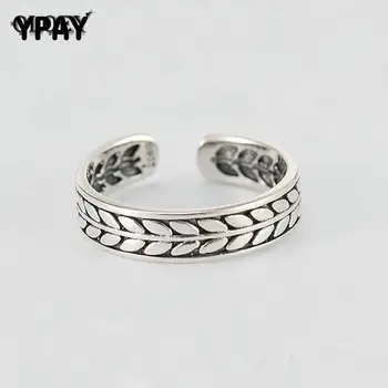 

YPAY Vintage Wheat Shape Stackable Open Rings for Women Men Real 925 Sterling Silver Finger Ring Fine Jewelry Gifts YMR306