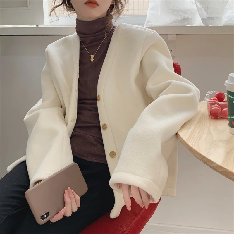 Шикарное шерстяное пальто в Корейском стиле Новинка Весна-Осень-зима 2021