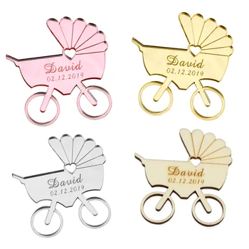 개인 맞춤 새겨진 거울 나무 유모차 이름 카드, 베이비 샤워 선물 장식 태그 호의에 대한 새로운 출생 스티커, 50 개