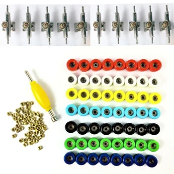 

56Pcs Bearing Wheels Nuts & 10 Trucks for 96mm SkateBoard Wooden Fingerboard Toys Finger board Accessary Replacement Parts Tool