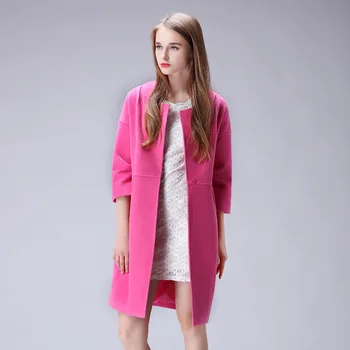 

Elegant Single Button Long Women Wool Coat Solid Wide-waisted Winter Jacket Three Quarter Sleeve O Neck Cashmere Coat Nice