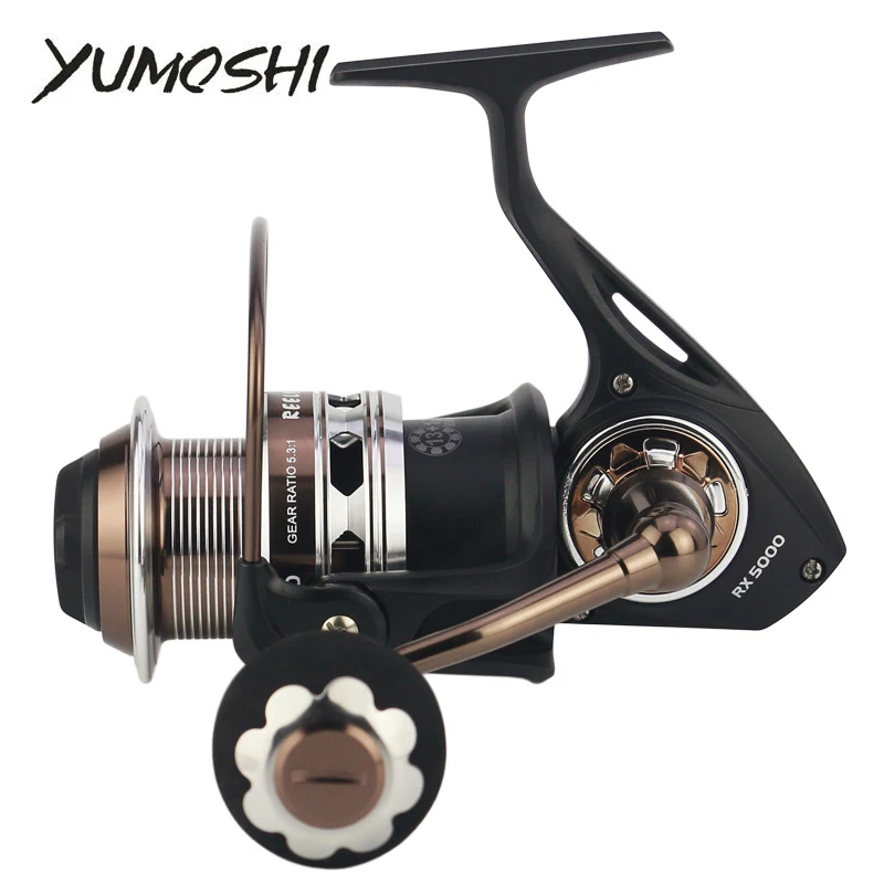 YUMOSHI High Quality Spinning Fishing Reel RX5000 6000 7000 8000 9000 13+1BB 5.1:1/5.3:1 Saltwater Lure Reel Carp Fishing Wheel