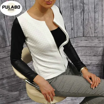 

Bomber Jacket Women 2019 Spring Autumn Runway Fashion Striped Patchwork Silver PU Faux Leather Short Baseball Jacket Casacos