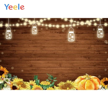 

Yeele Wooden Board Light Bottle Sunflower Pumpkin Baby Photography Background Customized Photographic Backdrops for Photo Studio