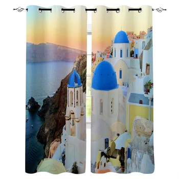 

Santoli Ni Greek Town Window Curtains LivingRoom Kitchen Curtains for Bedroom Left and Right Biparting Open Curtains