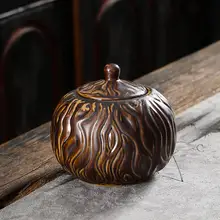 Креативная керамическая банка для хранения коричневого чая Caddy, ручная роспись, чайная посуда, аксессуары, винтажная канистра, кофейные бобы, банки для конфет