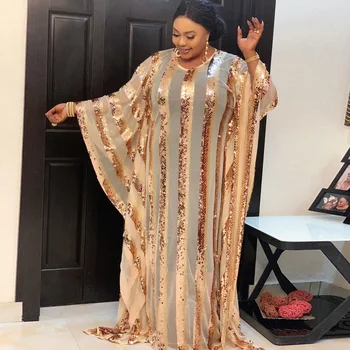 

African Dresses for Women Sequins Batwing Sleeve Muslim Maxi Dress High Quality Sexy Robe Fashion Africa Clothing Ethnic Clothes