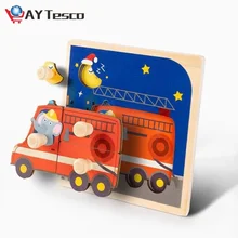 Puzzle en bois pour enfants, jouets éducatifs, dessin animé, Animal, voiture, ensemble, jouets d'apprentissage précoce, intellectuel, cadeau pour bébé