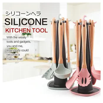 

Cooking Tools Set Silicone Spatula Heat-resistant Spoon Scraper Egg Beaters Non-stick Kitchen Cooking Utensils Set + Holder