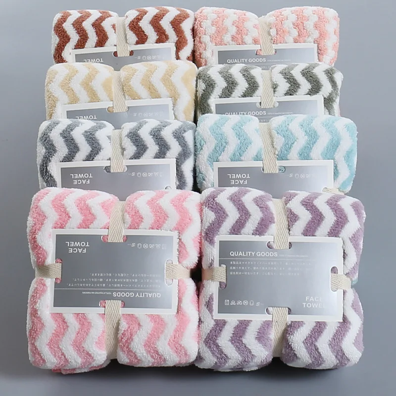 

Simple Japanese Microfiber Wave Pattern Hair Towel Quick-drying Adult Bath Towel Color Beach Towel Machine Washable Towel