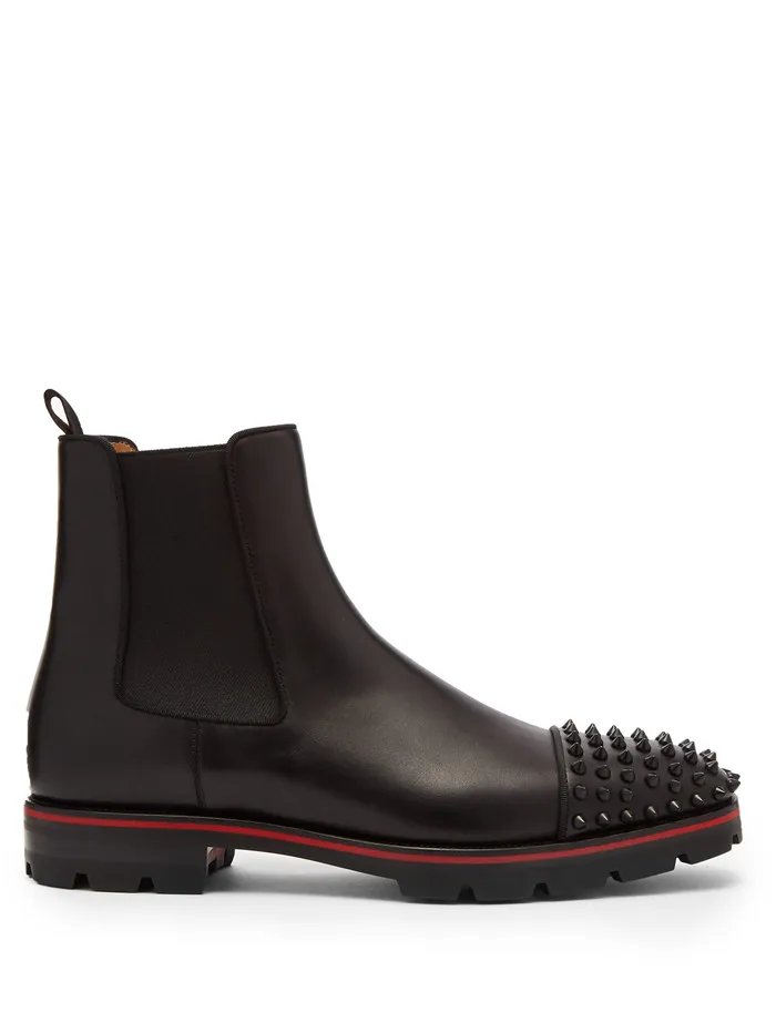 SHOOEGLE/кожаные ботинки «Челси» ручной работы; мужские ботильоны с заклепками; обувь на низком каблуке с круглым носком и эластичной лентой; EU39-EU46 - Цвет: Черный