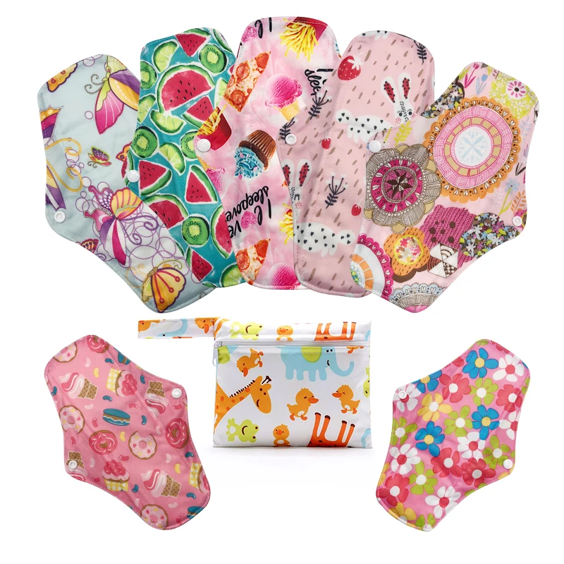 

[Mumsbest] 7PCS Cloth Maternity Pads Reusable Bamboo Charcoal Print Color Menstrual Pads +1PCS Mini Bag Random Color