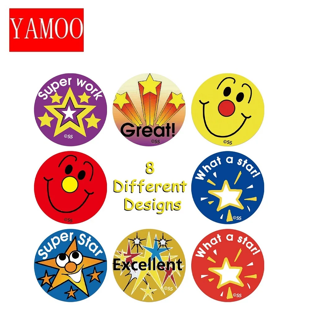 Smiling Face Kids Reward Sticker 1 Inch Promotion Labels Kawaii Star Pattern Teacher Supplies | Канцтовары для офиса и дома