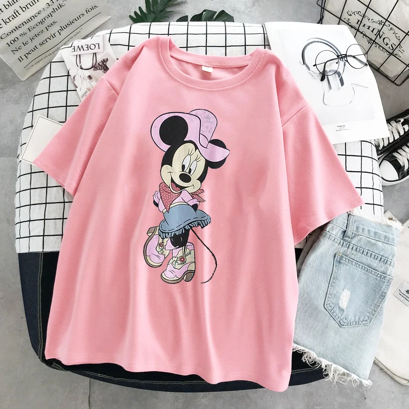 Disney cartoon Mickey Tshirt Tops Summer casual oversized Women T-shirts Ulzzang hip hop Streetwear Harajuku short sleeve tshirt couple t shirt Tees