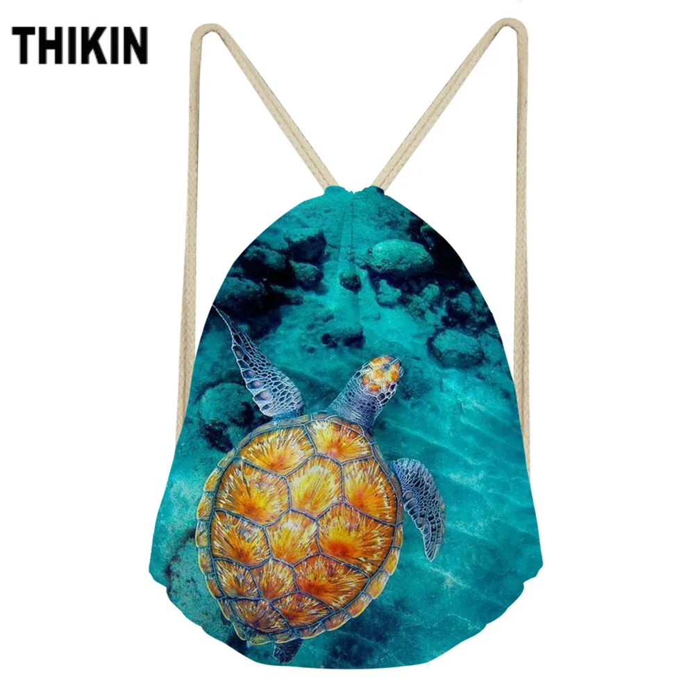 ThiKin морская черепаха с тропическим принтом рыбы Drawstring сумка модные сумки на плечо персонализированные животные шаблон высокой емкости