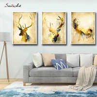 Nordic Golden Deer Posters And Prints Living Room Canvas Painting Wall Pictures
