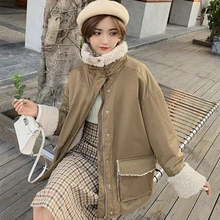 

куртка зимняя женская 2022 Winter Jacket Women Lamb cashmere liner Warm Turtleneck Fashion women overcoat Patchwork female