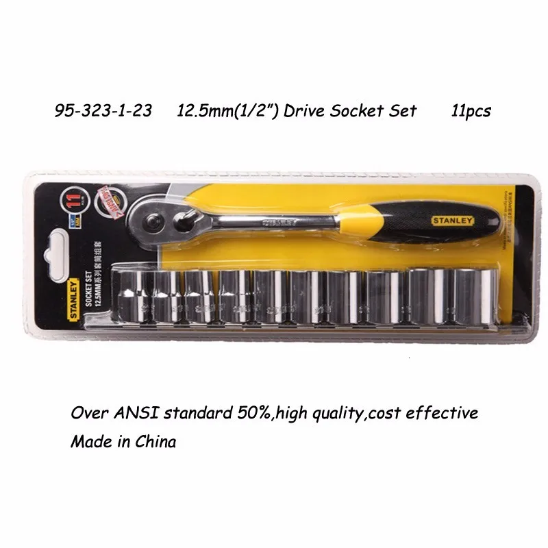 Stanley 11 piece metric 1/2 inch 12-point 12.5mm CR-V drive socket set wrench kit with ratchet lifetime warantee