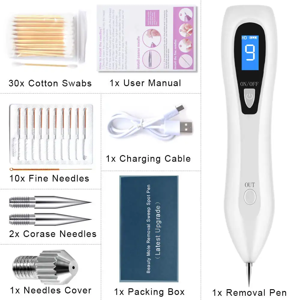 Mole Removal Pen Wart Remover 9 Electric Laser Machine Skin Freckle Tag Nevus (Age Dark Water Black