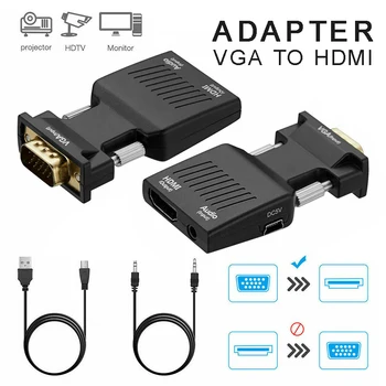 

New VGA Male To HDMI Female HD 720P/1080P Adapter With Micro USB Power Cable 3.5mm Audio Video Converter Parts for Laptop PC